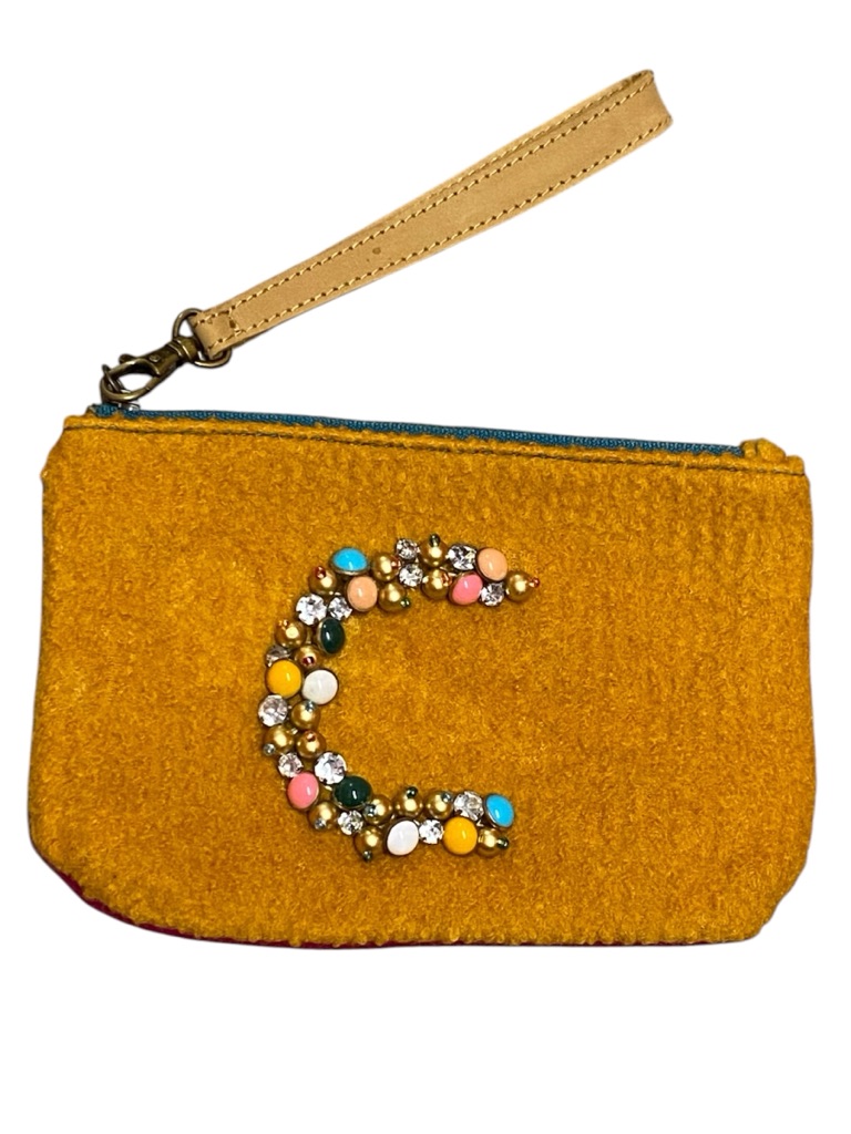 Miss Albright Mustard Wristlet With Jeweled 'C' Accent